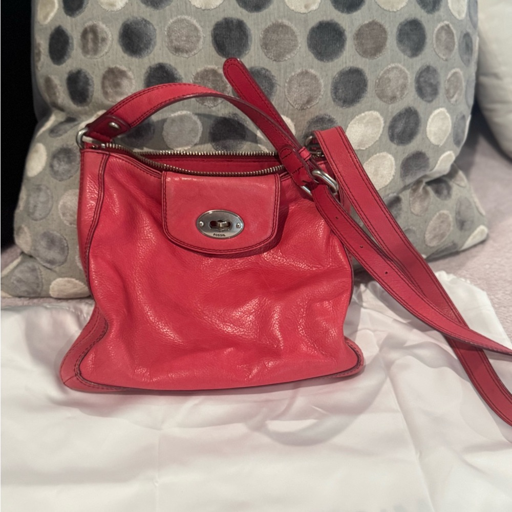 Fossil Hot Pink Leather Shoulder Bag